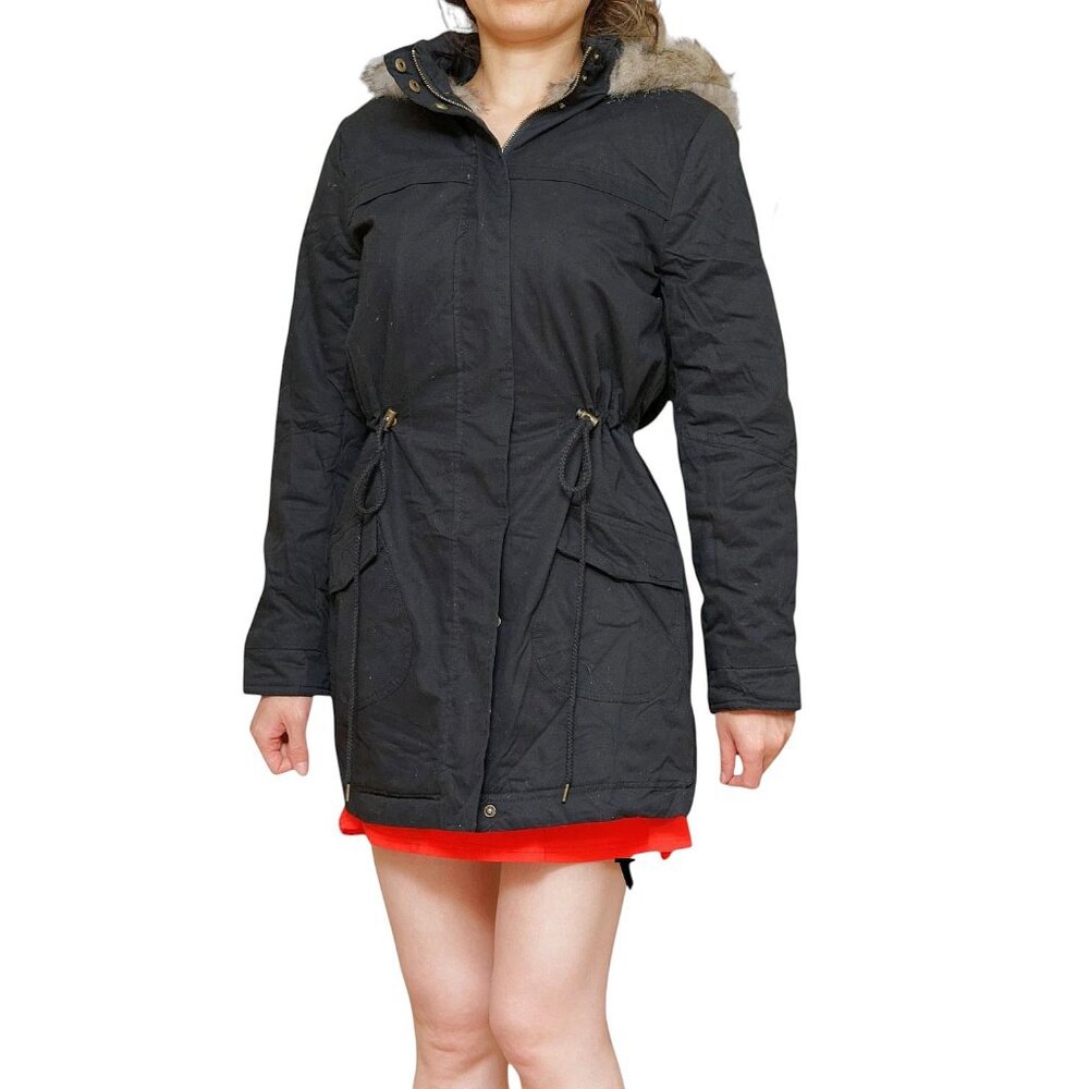 Charlotte Russe Faux Fur-Trim Hooded Drawstring Winter Layering Parka Jacket - Picture 7 of 8
